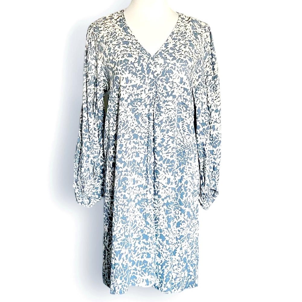 H&M FLORAL BOHO COTTAGE PRAIRIE CORE BALLOON SLEEVE BLUE CREAM COASTAL D…